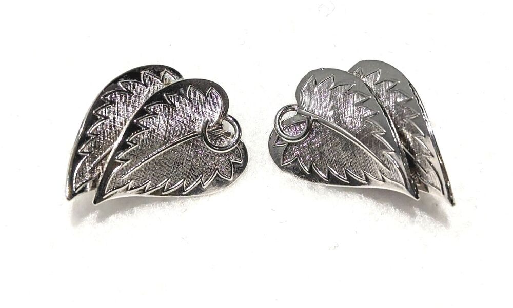 Leaf Silver Tone Clip Ons Vintage Coro